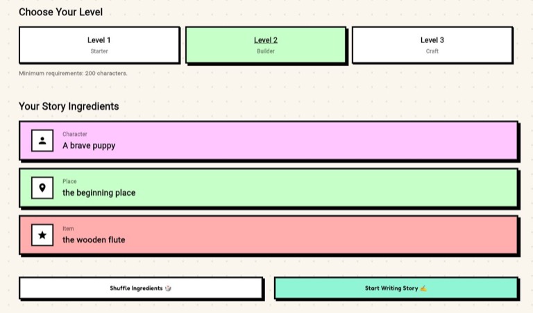 Pick character, place, and item cards in the Weeve app